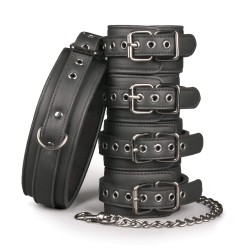 Fetish Set with Necklace and 4 Black Leather Handcuffs ET372