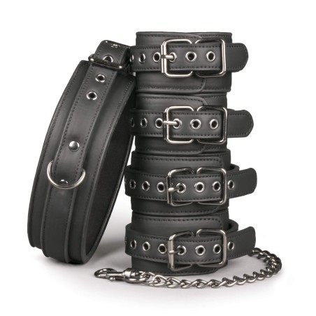 Fetish Set with Necklace and 4 Black Leather Handcuffs ET372