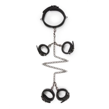 Fetish Set con Collar y 4 esposas Piel Negras ET372 2