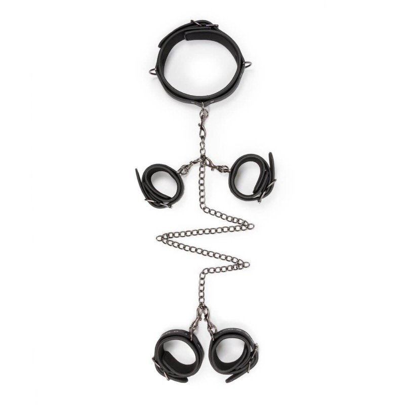 Fetish Set con Collar y 4 esposas Piel Negras ET372