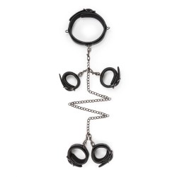 Fetish Set con Collar y 4 esposas Piel Negras ET372