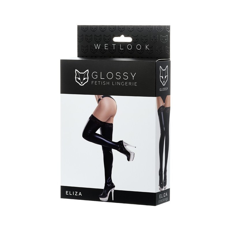 Medias con Blonda Wetlook Negro Eliza Talla XL