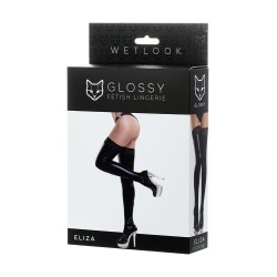 Medias con Blonda Wetlook Negro Eliza Talla XL