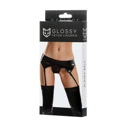 Garter and Tnga Wetlook Black Almira Size XL