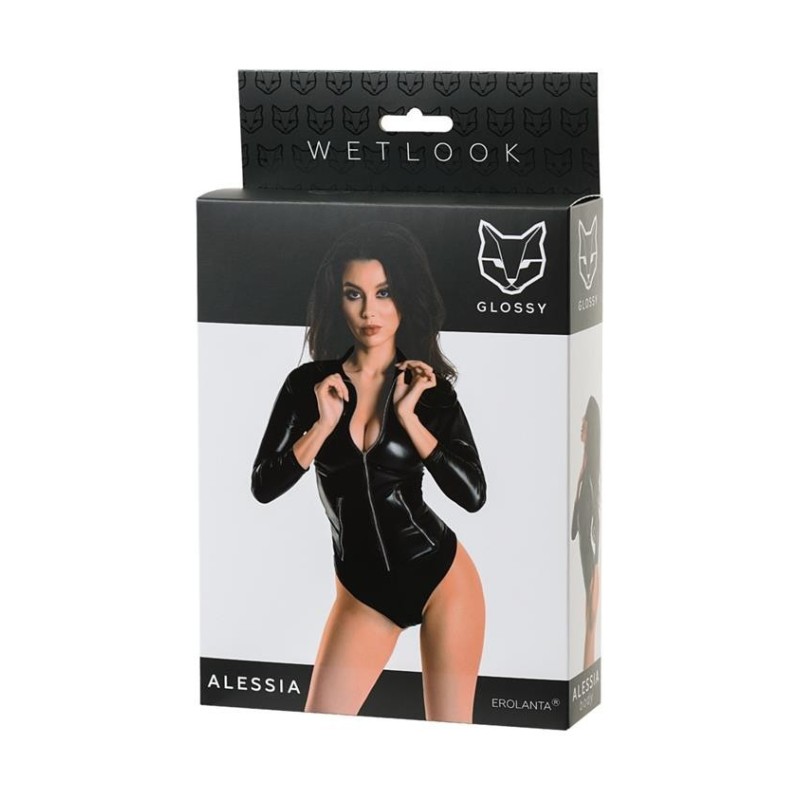 Body Wetlook Black with Alessia Zipper Size L
