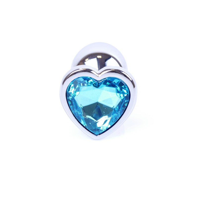Silver Heart Anal Jewel - Turquoise Blue Aluminium - Size S