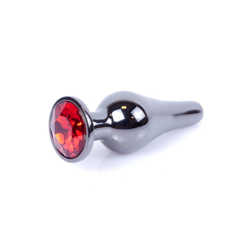 Joya Anal Alargada - Plata Oscurecida - Rojo 9,50x3cm