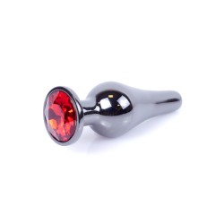Joya Anal Alargada - Plata Oscurecida - Rojo 9,50x3cm