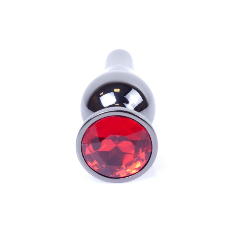 Joya Anal Alargada - Plata Oscurecida - Rojo 9,50x3cm