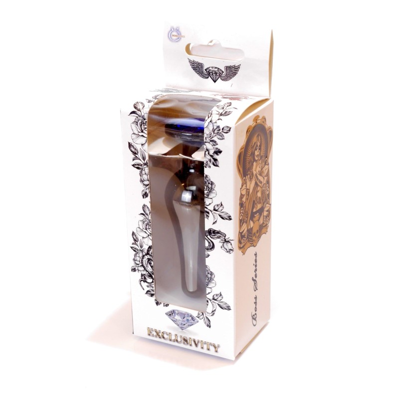 Joya Anal Alargada - Plata Oscurecida - Azul 9,50x3cm