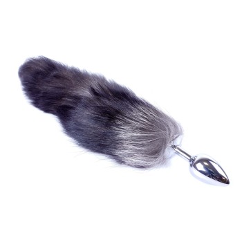 Cola Zorro Gris XXL 45cm con Plug Plata de 6,5x2,5cm 2