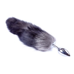 Grey Fox Tail XXL 45cm with Silver Plug 6.5x2.5cm
