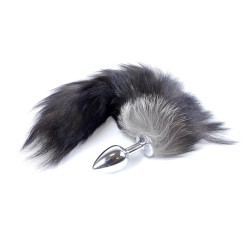 Cola Zorro Gris XXL 45cm con Plug Plata de 6,5x2,5cm