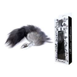 Grey Fox Tail XXL 45cm with Silver Plug 6.5x2.5cm