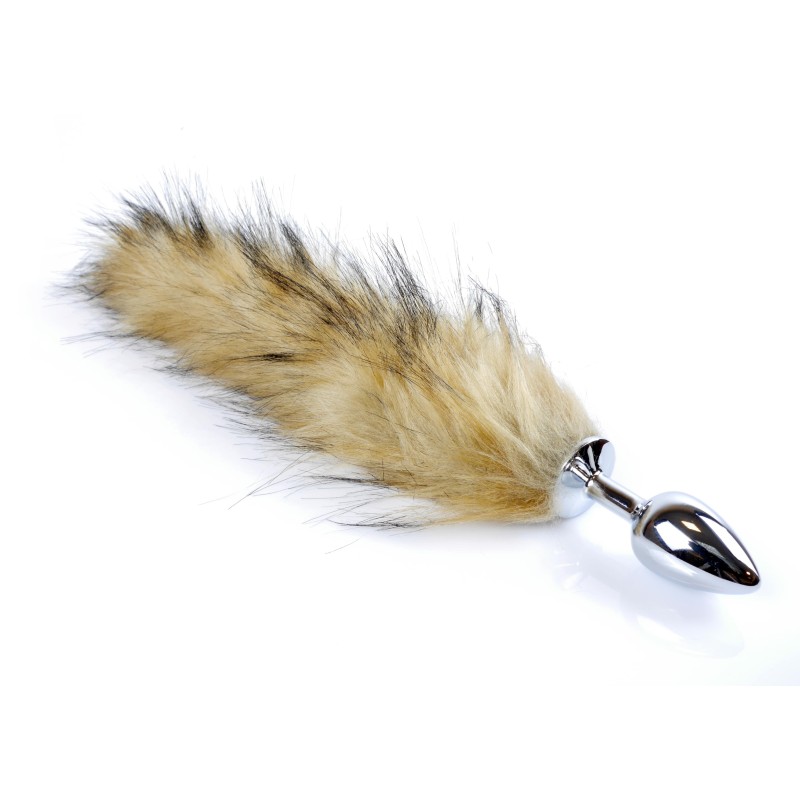 Brown Fox Tail XL 40cm with Silver Plug 6.5x2.5cm