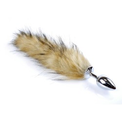 Cola Zorro Marron  XL 35cm con Plug Plata de 6,5x2,5cm