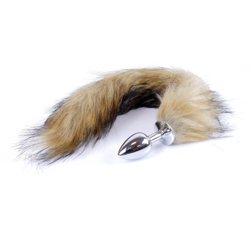 Brown Fox Tail XL 40cm with Silver Plug 6.5x2.5cm