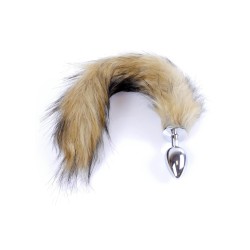 Brown Fox Tail XL 40cm with Silver Plug 6.5x2.5cm