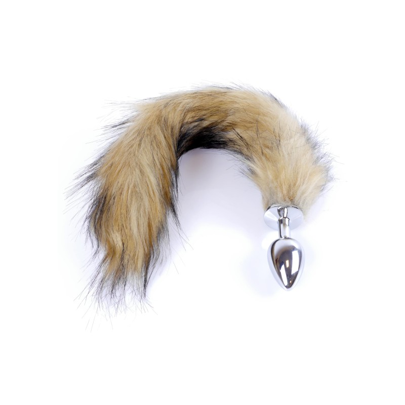 Brown Fox Tail XL 40cm with Silver Plug 6.5x2.5cm