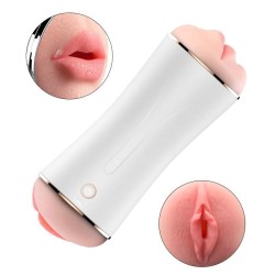 Rechargeable Vagina and Mouth, Interactive with Motion Sensor, 10 Vibration Modes Cyberskin Masturbator