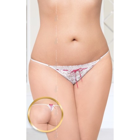 Tanga de Encaje Blanco con lazo rosa XL-XXXL 2422