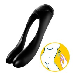 Satisfyer Candy Cane Negro Mini Vibrador Dedo 2 motoresRecargable 12 modos