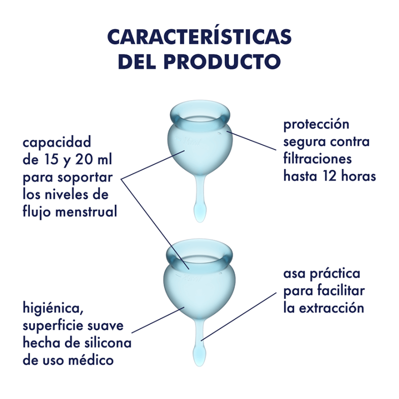 Feel good Menstrual Cup Light Blue Set de 2 Copas Vaginales Satisfyer