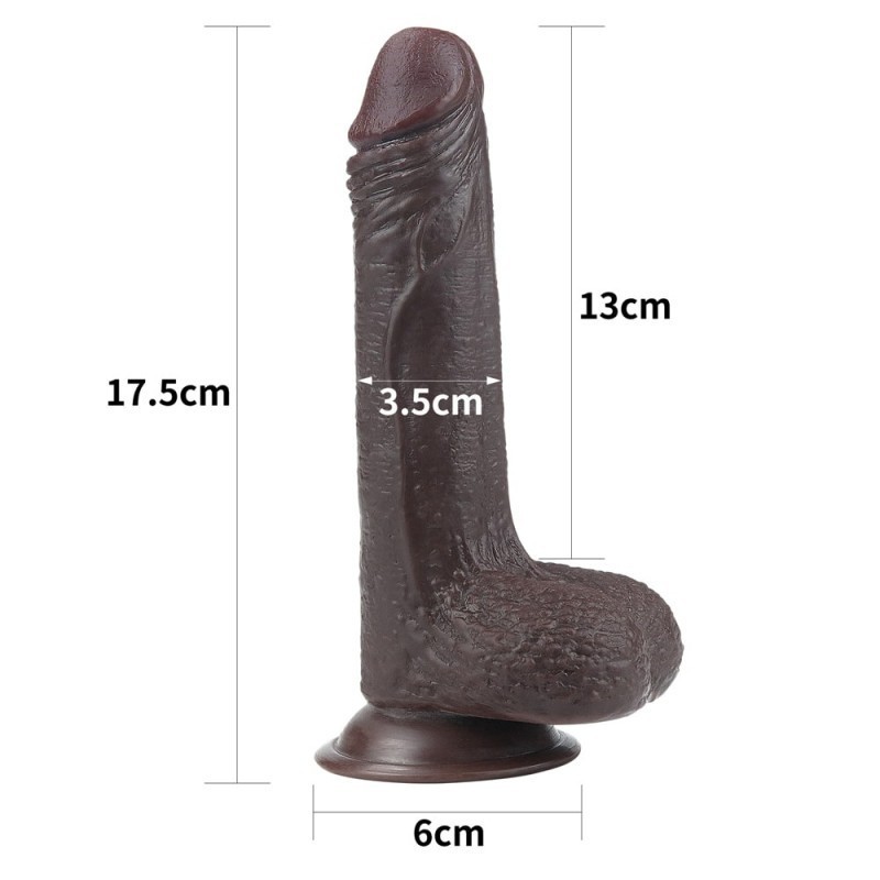 Dildo preto com pele deslizante de couro 7 polegadas (17,5cm)