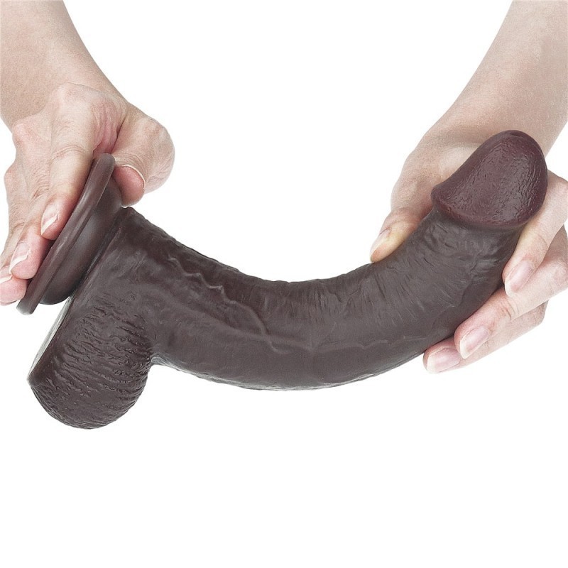 Preto Dildo com couro - Pele Deslizante 9 polegadas (23x4cm)