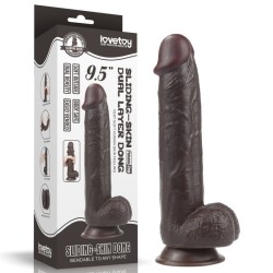 Vibrador preto com pele deslizante de couro 9,5 polegadas (24x4,5cm)