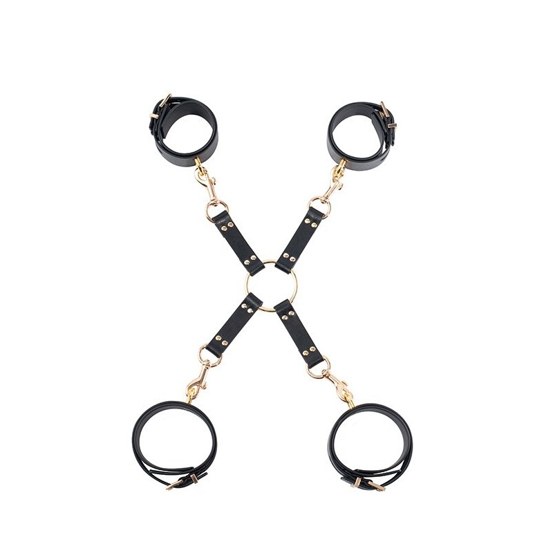 GP Premium Set Hogtie - Menottes poignet et cheville Noir et or - avec mousqueton
