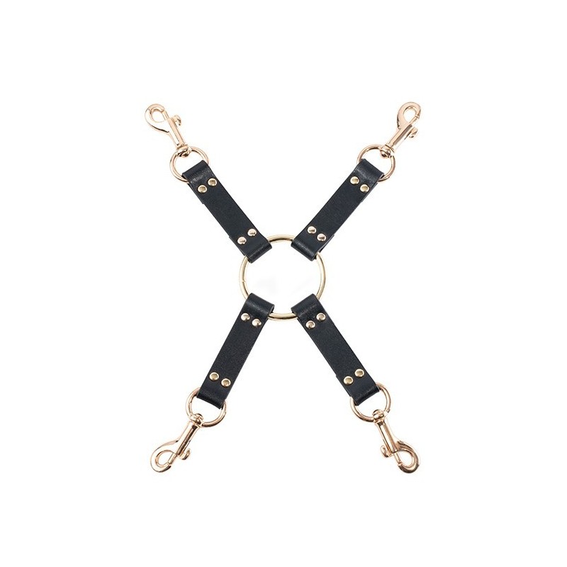 GP Premium Set Hogtie - Manette polso e caviglia nero e oro - con moschettone