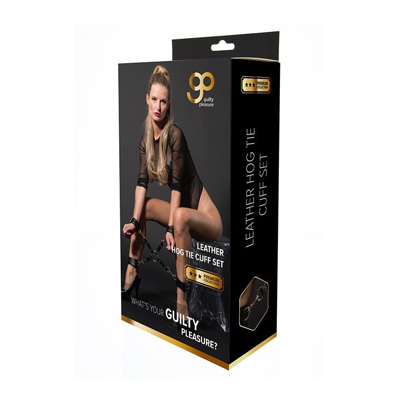 GP Premium Set Hogtie - Manette polso e caviglia nero e oro - con moschettone