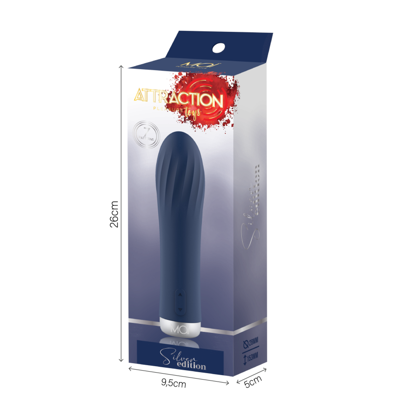 Vibrador espiral recarregável 7 modos 15.3x2.8 cm Attraction Silver Edition
