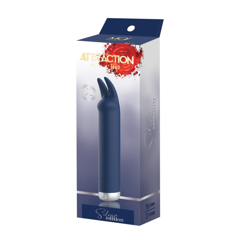 Coelhinho Vibrador Recarregável 7 modos 15.3x2.8 cm Attraction Silver Edition