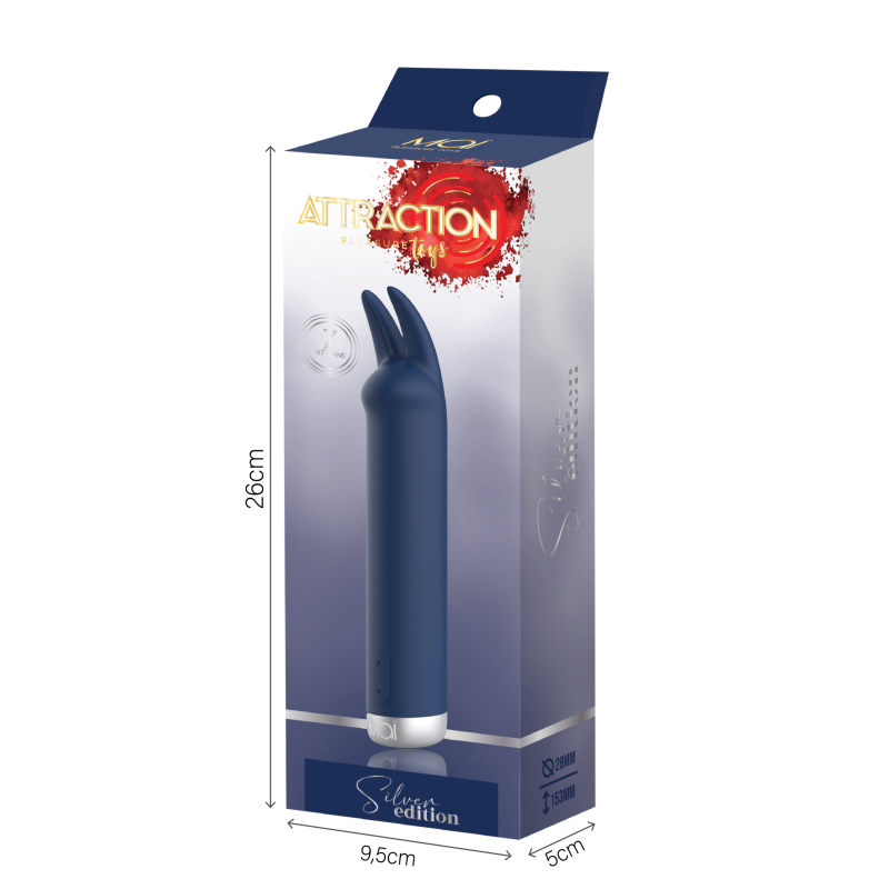 Bunny Rechargeable Vibrator 7 modes 15.3x2.8 cm Attraction Silver Edition