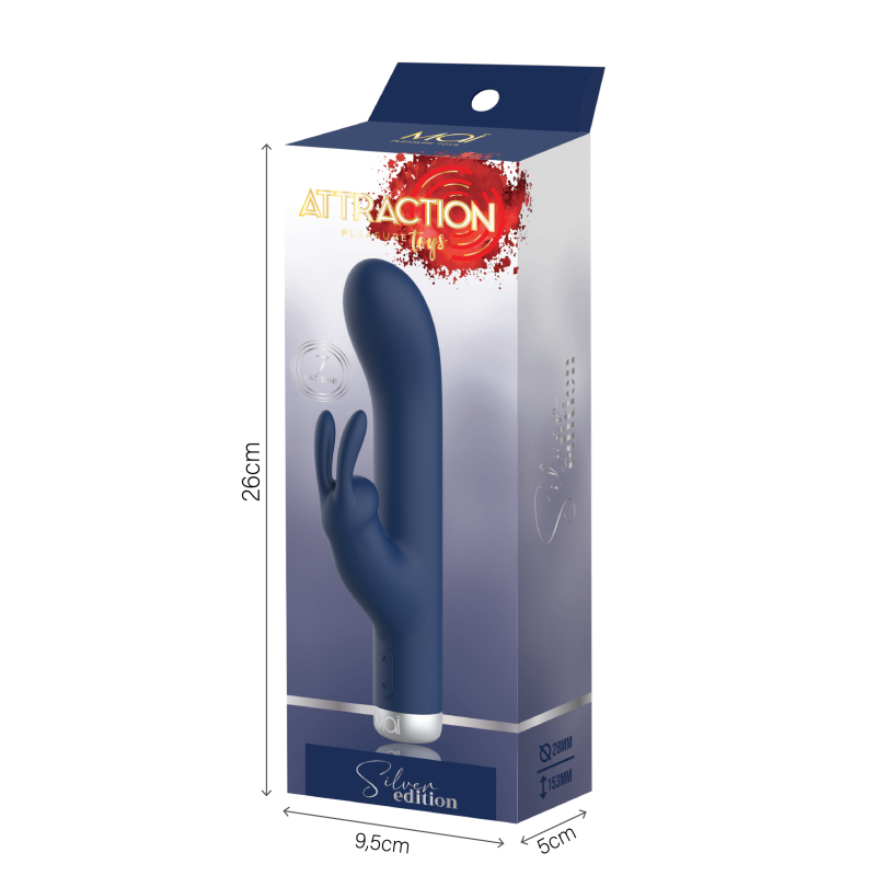 Vibratore Rabbit 2 motori Ricaricabile 7 modalità 16cm Attrazione Silver Edition