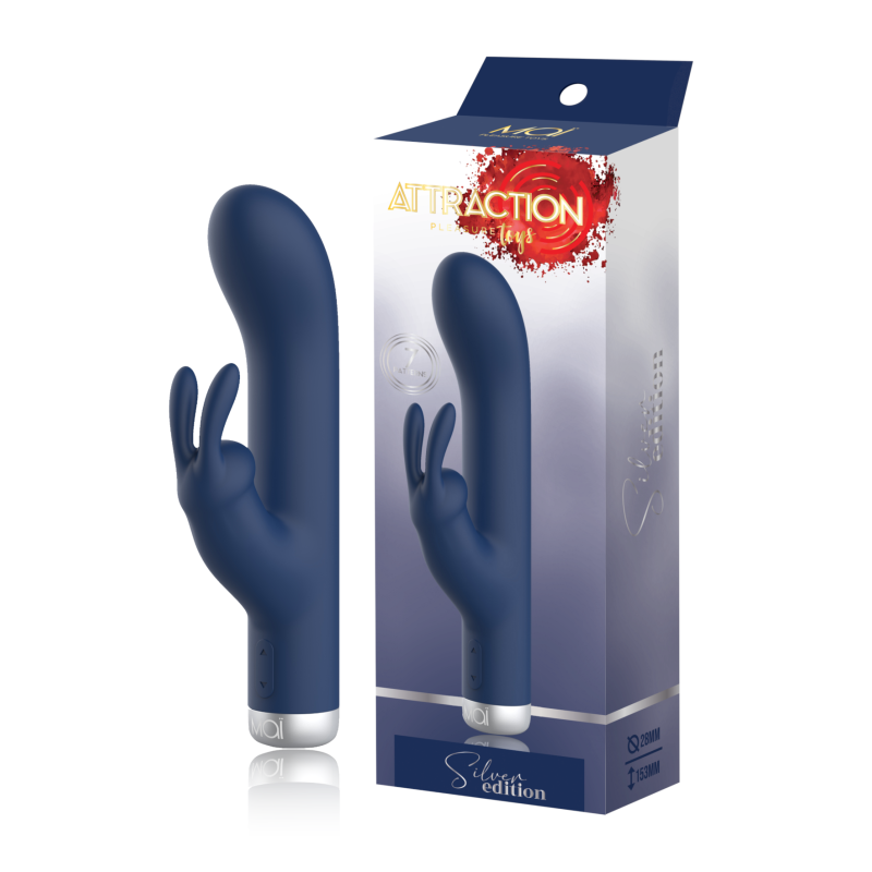 Vibrateur Lapin 2 moteurs Rechargeable 7 modes 16cm Attraction Silver Edition