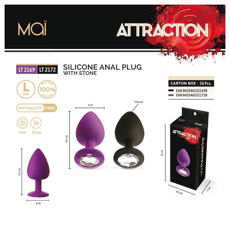 Anal Jewel Silicone Noir - Clair - Taille L - 9,5x4cm