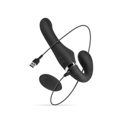 Harnais Avery Télécommande - Strapless 15cm Double Vibration Noir Rechargeable 10 Modes Silicone