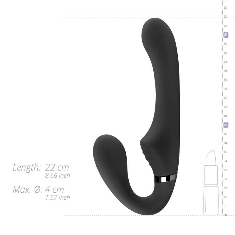 Harnais Avery Télécommande - Strapless 15cm Double Vibration Noir Rechargeable 10 Modes Silicone
