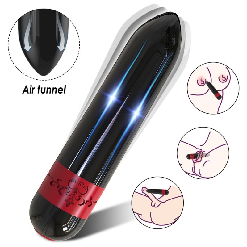 Bala Vibradora Rocket Negra Recargable 9 modos  9,4x2cm