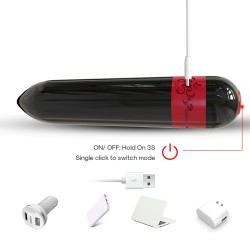 Bala Vibradora Rocket Negra Recargable 9 modos  9,4x2cm