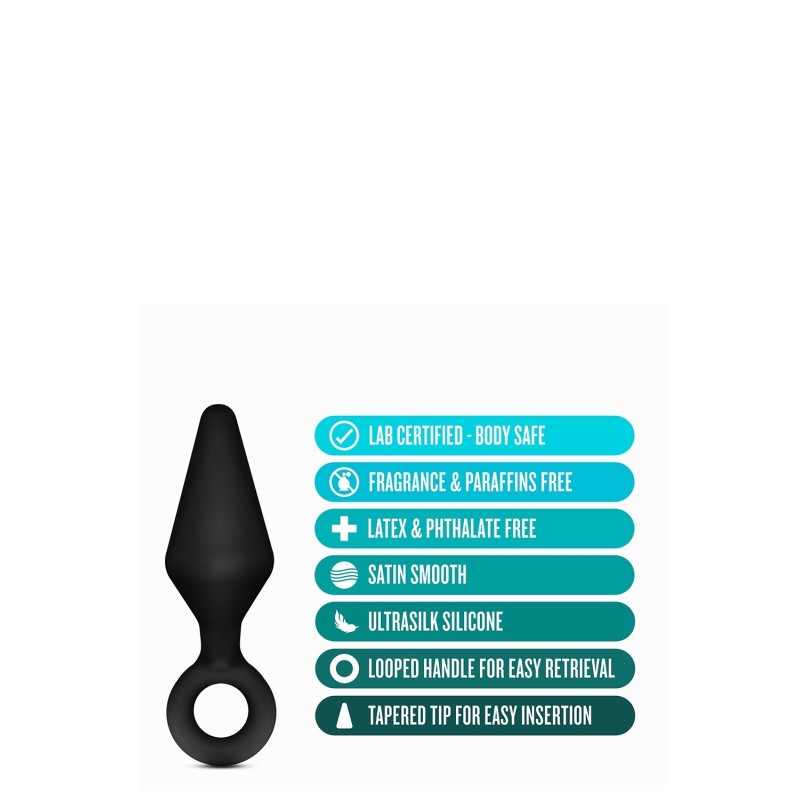 ANAL LOOP PLUG KIT BLACK- 3 sizes - silicone