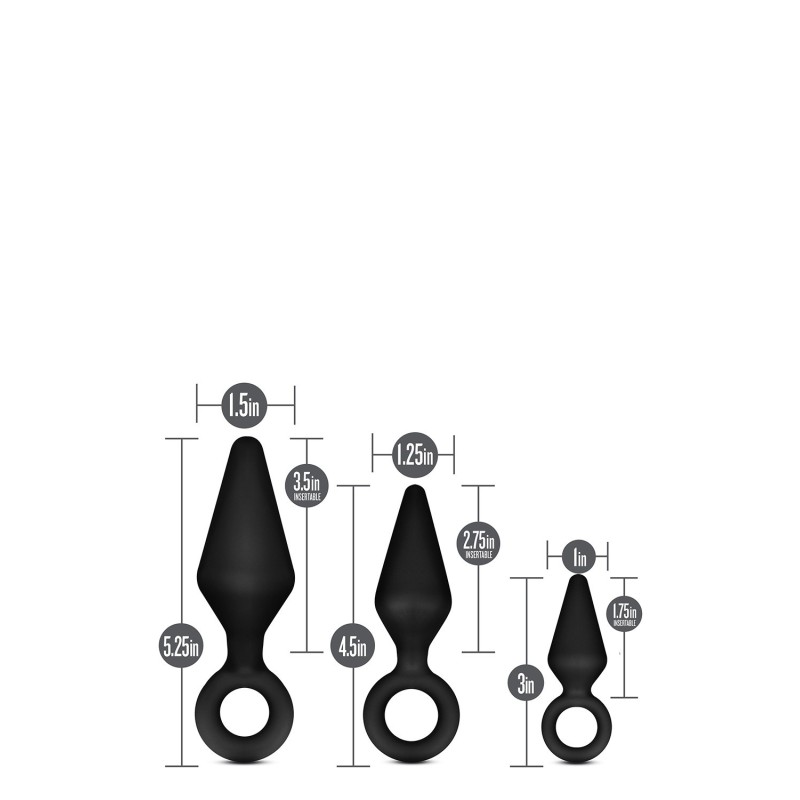 ANAL LOOP PLUG KIT PRETO- 3 tamanhos - silicone