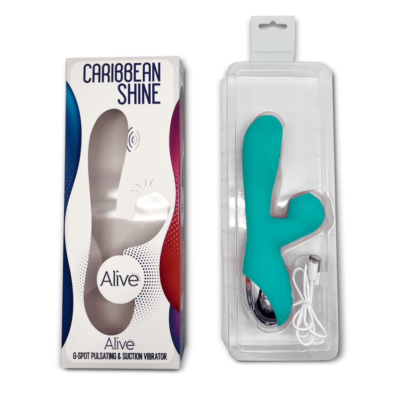 Caribbean Shine Blue Suctioner + Vibrator + Rechargeable Pushbutton