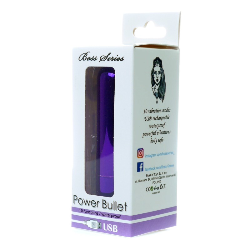 Power Bullet Bala Vibradora Recargable 10 modos Morada 7,5x2cm