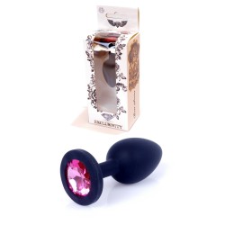 Anal Jewel Black Silicone - mit rosa Kristall - Größe S