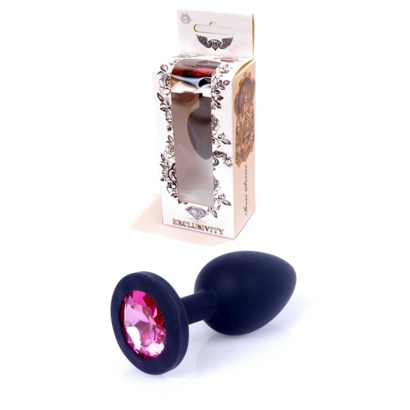 Anal Jewel Black Silicone - with Pink crystal - Size S