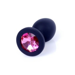 Anal Jewel Black Silicone - avec cristal Rose - Taille S